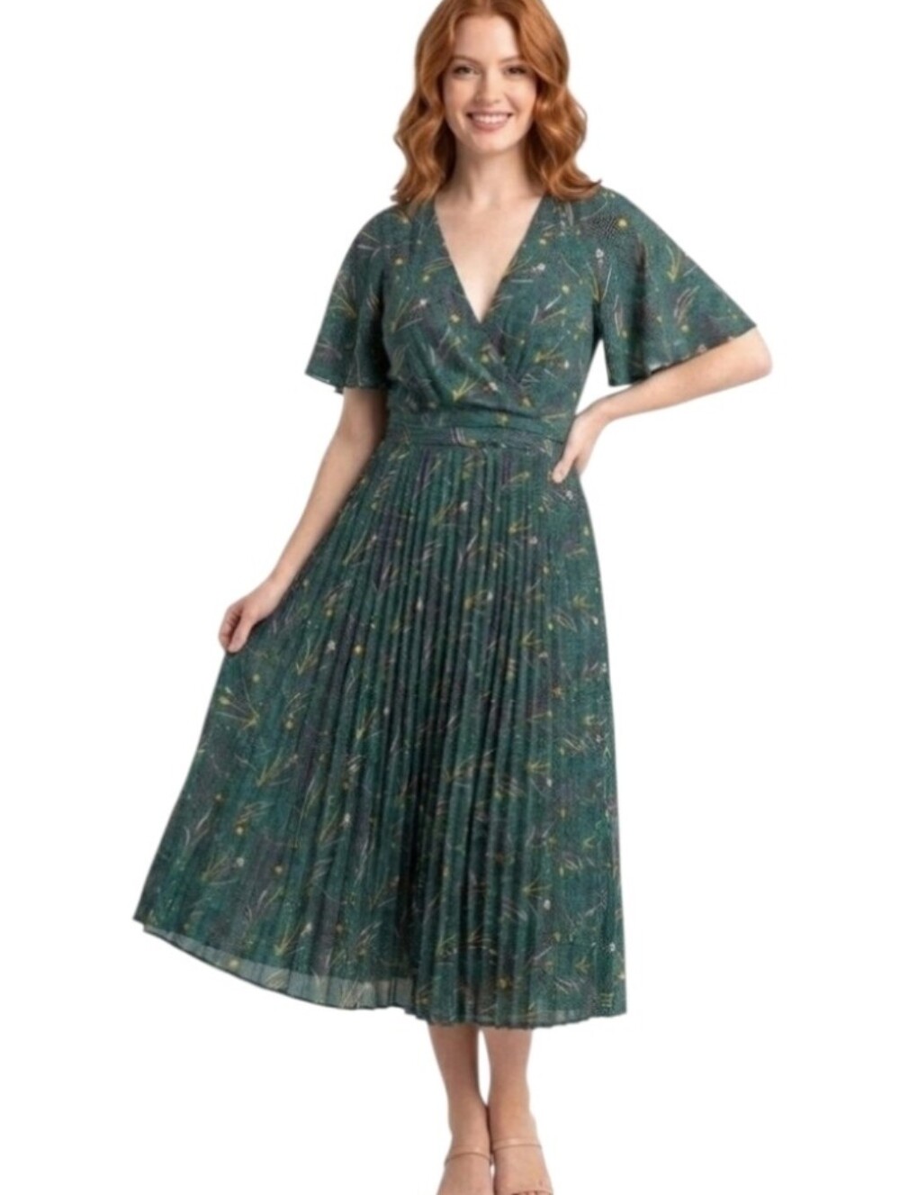 Modcloth Green Floral Midi Dress